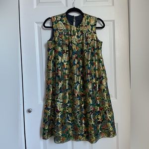 ANNA SUI Trapeze Mini Dress w/Gorgeous Metallic Gold Lace / SZ: 2